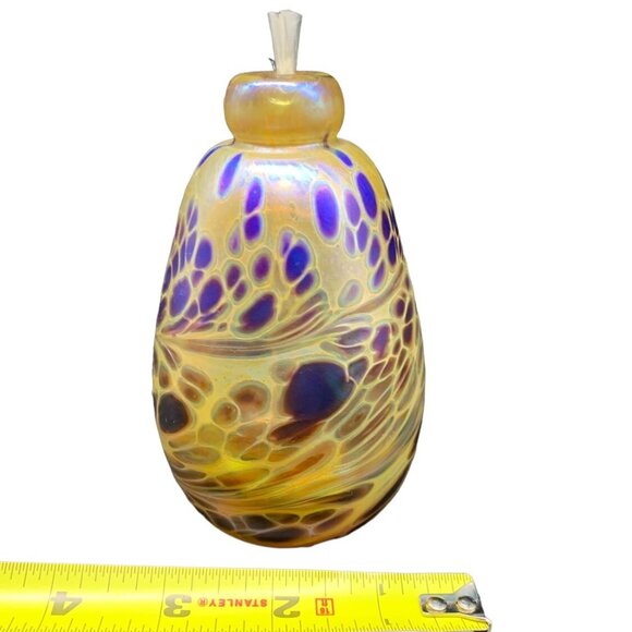 Brian Maytum Studios Signed 1990? Art Glass Iridescent Oil Lamp Gold Purple EXC! - Picture 1 of 8